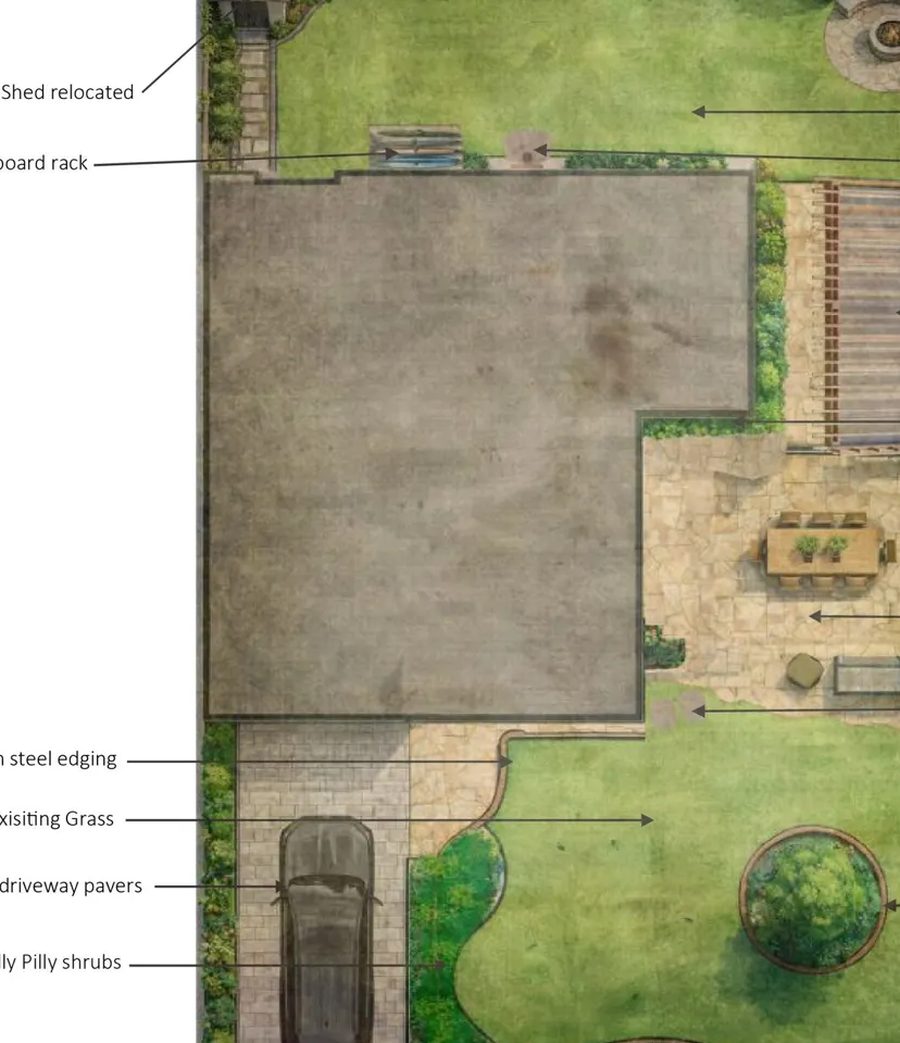 A drawn landscaping plan